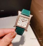 Best Quality Hermes Heure H watches Rose Gold Diamond-set Green Strap